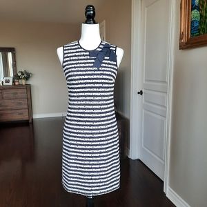 Karl Lagerfeld Navy & White Sleeveless Knee-length Striped Dress, Size 2